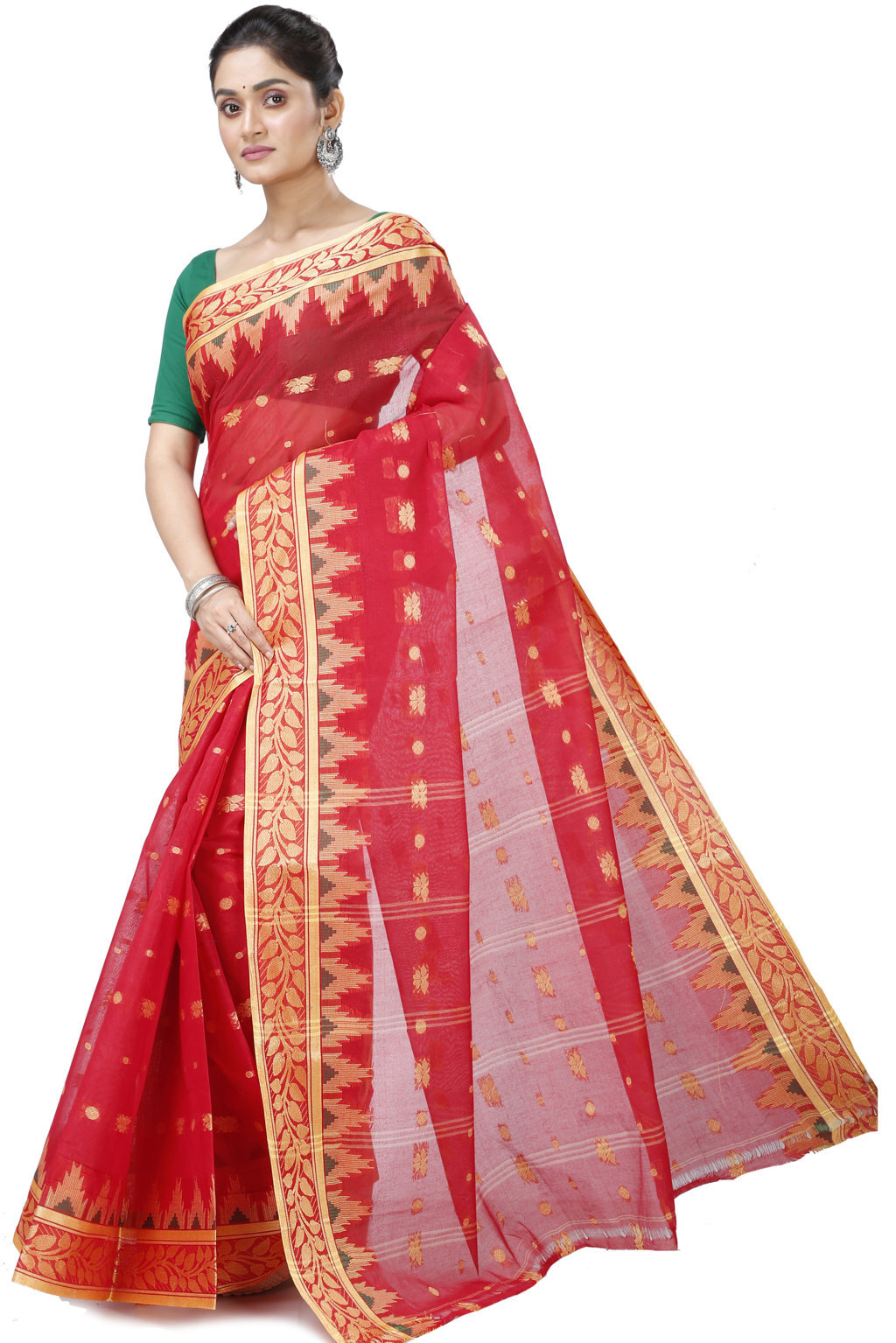 Red Pure Cotton Gunjan Tant Saree (932)